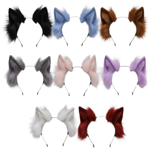 Handmade for Cat Faux Fur Ears Headband Solid Color Fluffy Plush Animal Hair Hoop Anime Fancy Dress Party Cosplay Costum