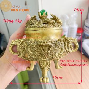 Lư xông trầm rồng ngọc xanh bằng đồng