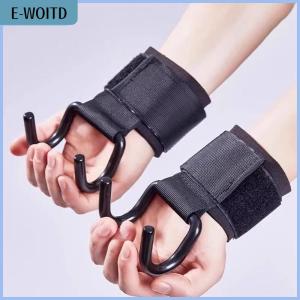 【E-WOITD】 2PCS Weight Lifting Hook Grips With Wrist Wraps Hand-Bar Wrist Strap Gym Fitness Hook Weight Strap Pull-Ups Power Lifting Gloves