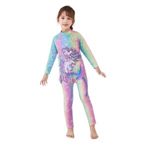 Uniqkids Cute long-sleeved childrens swimsuit girl beach sunscreen swimsuit cap surf suit conservative swimsuit cap