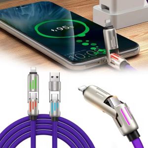 KABEL DATA 4IN1 240W LED CABLE FAST CHARGING FOR Android iOS Type-C - KABEL DATA SILICONE LENTUR SUPER FAST CHARGING