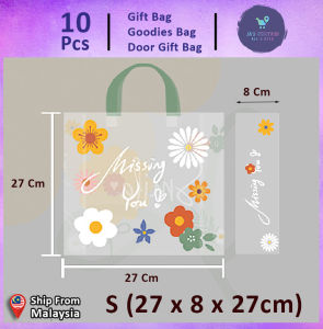 Gift Bag 10pcs Goodies Bag Door Gift Birthday Wedding Party (55)Korean Smile Missing You Flower Thick Packaging Tote Transparent Plastic bag 礼物袋礼品袋购物袋