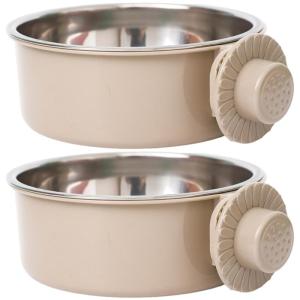 2 Divisions Strong Suspended Dog Bowls 650ml Capacity Rustproof Rustless Double Dish For Cage Mounting Against Tip Plan