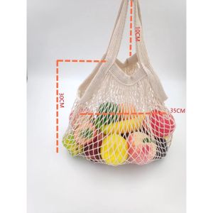 Portable Reusable Grocery Bags Fruit Vegetable Bag Washable Cotton Mesh String Organic Organizer