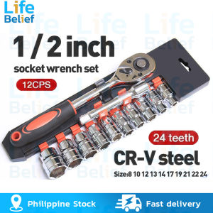 (COD)12pcs Socket Wrench Set 1/2inch Heavy Duty CR-V Ratchet Wrench Tool Set Mechanic Spanner Repair Tool