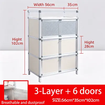 CompactSteel​​ store Kitchen Cabinet 2/3/4 Layers Dish Storage Cabinet with Doors Dustproof Food Storage Cupboard Space Saving Kitchen Organizer