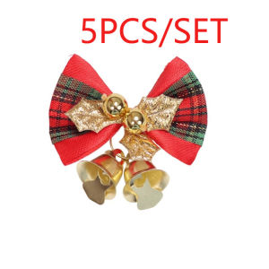 5pcs/pack 4cm Christmas Tree Decorations Mini New Year Ornaments Bows Christmas Bell Bowknot Crafts