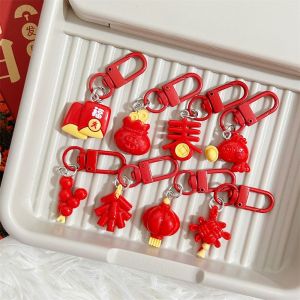 GONUUWGL กระเป๋าโชคดี พวงกุญแจปีใหม่ทางจันทรคติ แพ็คเก็ตสีแดง ประทัด Cracker พวงกุญแจโคมไฟสีแดง คาวาอิ น่ารักน่ารักๆ พวงกุญแจ tanghulu ปีใหม่ตามจันทรคติ