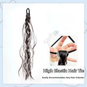 BANZU 1/2pcs Synthetic Pink Blue Grey Wig Braid Boxer Braid Wavy Layered Messy Braid Hair Piece Vintage Fluffy Fried Dough Twists Long Braid For Women