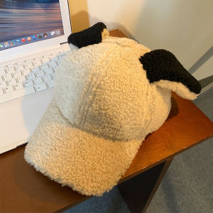PTK52 Adjustable Lamb Wool Baseball Cap Sunshade Outdoor Winter Peaked Cap Fashion Warm Rabbit Ear Baseball Hat Female