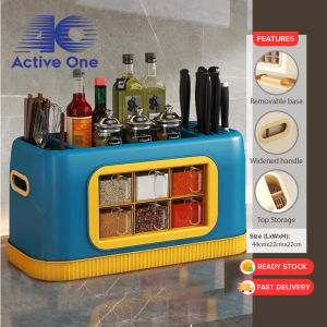ACTIVEONE Multifunctional Kitchen Organizer Seasoning Jar Storage With Knife Holder Anti Mold Drainable and Space Saving Multi Grid - Fulfilled by ACTIVEONE