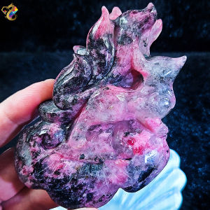 Collectors Grade Squid Ink Sakura Flower Rhodonite 9-Tailed Fox Display