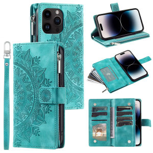 Zipper Leather Wallet Multi Cards Solt Case For iPhone 14 13 12 Mini 11 15 Pro XS Max XR X 8 7 SE 2022 6 Plus Stand Phone Cover