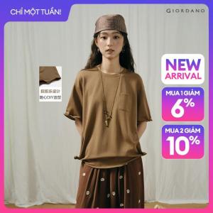 GIORDANO Women T-Shirts Twistable Memory Wire Trim Tee Crewneck Short Sleeve Fashionable Casual Loose T-Shirts 18326909