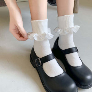 สีขาวถุงเท้าผู้หญิง JK ญี่ปุ่น Kawaii Bow หมอน ชุดส่วนผู้หญิง Lolita สวยทอ ผ้าฝ้ายถุงน่อง ราคาประหยัด