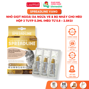 Vemedim Spreadline vàng/đỏ nhỏ giọt ngoài da cho mèo 1 hộp 3 tuýp