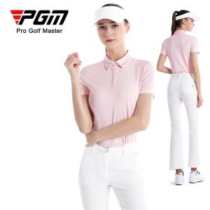 เสื้อยืดเสื้อโปโลผู้หญิงขาสั้นแบบระบายอากาศกอล์ฟ PGM ออกแบบด้วยผ้าต้านเชื้อแบคทีเรีย