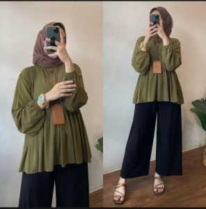 setelan wanita Rania dewasa  set bahan cringkle baju dan celana kancing aktif adem tebal dan jatuh