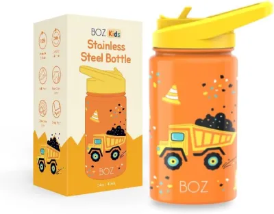 BOZ Kids Insulated Water Bottle with Straw Lid Stainless Steel Vacuum Double Wall Water Cup 14 oz (414ml) - Construction