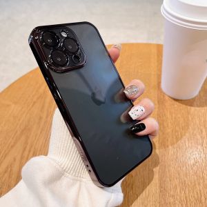 AUOVIEE With Lens Film Plating Color Phone Case For iPhone114 13 11 12 Pro Max XS Max XR X 7 8 Plus Slim Transparent Shockproof Back Cover
