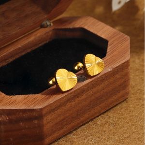 Laser Heart Titanium Steel Earrings 18K Gold Plated Sweet Vintage Style Delicate and Petite Earrings for Women Gold Heart-shaped Stud Earrings With Textured Surface