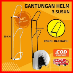 Gantungan Helm 3 Susun Berdiri / Cantolan Helm Motor Di Dinding Tahan Karat / Rak Gantungan Helm Besi Tempel Dinding 3 Dan 5 Susun / Gantungan Helm Bahan Besi Rak 3 Helm Organizer