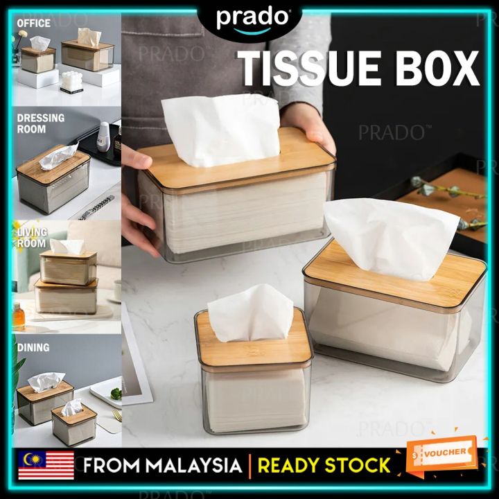 PRADO MALAYSIA Home Living Bamboo Lid Tissue Storage Box Transparent ...