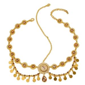 Elegant Gold Color Indian Headpiece with and Rhinestones for Women Bridal Wedding Accessory Daily Use Outfits