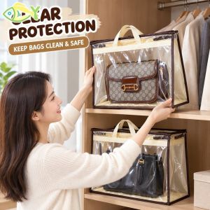 Clear Handbag Dust Cover Waterproof Storage Bag Hanging Closet Organizer Transparent Reusable Moisture Proof Portable Bag Protector