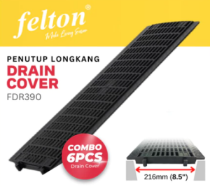 [6pcs/12pcs] FELTON Drain Cover PVC Penutup Longkang Plastic 8.5”D X 29”W Tutup Longkang Plastik Cover Outdoor Drain Cover Floor FDR390 Heavy Duty