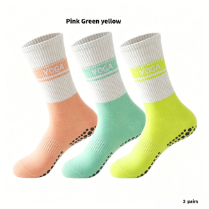 Non-slip Yoga Socks for Women Grippy Pilates Barre Socks with "YOGA" Print Breathable Cotton Crew Socks for Home Gym Workout & Barefoot Training Multi-Color Options