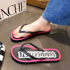 Solid Color WomenS Flip-Flops For Outdoor Wear Black Slip-On Sandals Non-Slip For Bathing Beach And Seaside Trendy Ins Style Slippers
