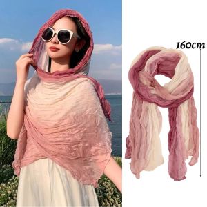 Bohemian đau khổ khăn Womens nhăn lanh bọc Sa Mạc Phong Cách Headband Khăn choàng thời trang hợp thời trang phụ kiện mùa hè khăn trùm đầu