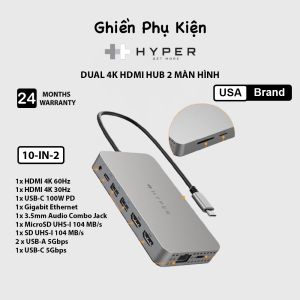 Hub HyperDrive 10 IN 1 4K HDMI 2 Màn Hình Cổng Chuyển Đỗi Tpe C Dành Cho Macook M1/M2 - HDM1H