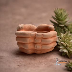 Chậu Đất Nung Hình Bàn Tay Khoanh - Gốm Sứ Sân Vườn - GSSV