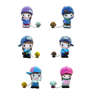 Resins Boy Girl Walking Dog Statue Funny Couple Sculpture for Home Office Desktop and Bookshelves Decoration Ornament