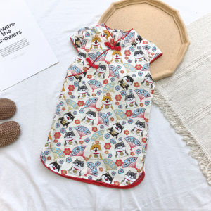 ใหม่ปี2022ชุดกี่เพ้าเด็กผู้หญิงชุดฤดูร้อนสไตล์จีนปรับปรุงกระโปรงแขนสั้นเสื้อผ้าเด็ก Hanfu Tide