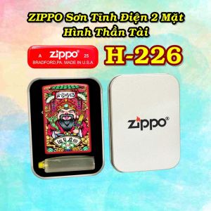 bật lửa zippo sơn tĩnh điện 2 mặt hình thần tài có mộc đáy - xài xăng#226