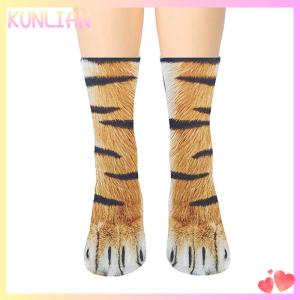 [KUNLIAN] Creative Animal Foot Printed Women Middle Tube Socks Cartoon Cat Tiger Duck Claws Ladies 3D Print Funny Animal Middle Socks