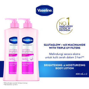 [Paket isi 2] Vaseline Healthy Bright UV Extra Brightening 400ml - No.1 Body Lotion untuk Kulit Cerah Merata Plumpy & Terlindungi dengan GlutaGlow Pro-Ceramide & Triple UV Filters