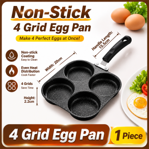 4 Grid Square Pan Non Stick Egg Frying Pan Pancake Burger Maker Multi Functional Breakfast