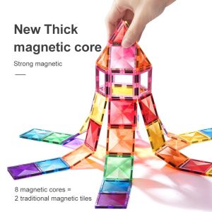 100Pcs 3D Magnetic Tiles Building Blocks Colour Window Diamond Magnetic Educational Learn Kids Toys 40Pcs 彩窗钻面磁力片