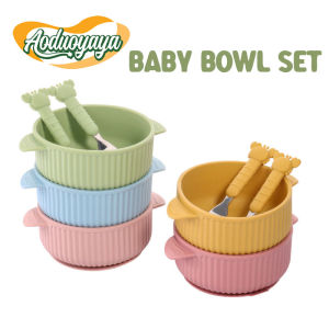 Aoduoyaya Baby Silicone Tableware Vertical Stripe Bowl Silicone Fork Spoon 3pcs with Strong Suction Baby Training Bowl