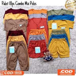 18pcs Paket Premium Perlengkapan Baju Bayi Celana Sarung Tangan Bayi Baru Lahir  Combo Polos SNI