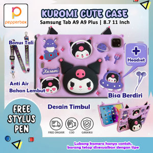Softcase Samsung Tab A9 A9 Plus + X110 X115 X210 X215 8.7 11 Inch 2023 Kuromi Telescopic Desain 3D Casing Stand Standing Case Kuromi Anti Air Silikon Karakter Anak Lucu Kids Cewek Ungu Muda Silicone