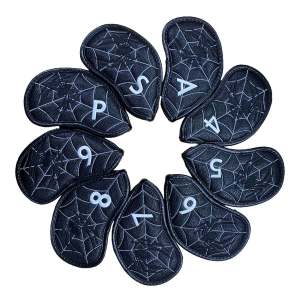 Gazechimp 9 Pieces Golf Iron Club Head Covers Classic Spiders PU Golf Wedge Covers Set