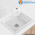 Chậu rửa bát 1 hố bằng đá granite 56x47, chống thấm phủ nano trắng không ố vàng chống bám bẩn vĩnh viễn.. 