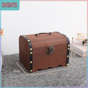 DAITING กล่องเก็บของมีค่าสไตล์วินเทจ1ชุดหีบสมบัติไม้พร้อมล็อคกระปุกออมสินกล่องเคสสำหรับตกแต่งบ้าน
