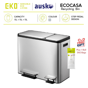EKO | Ecocasa | 15L + 15L + 15L | Triple Liner | Pedal Dustbin | Soft Closing | Recycling Bin