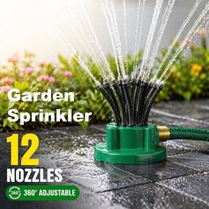 Garden Sprinkler Ground Stake 12 Nozzle Adjustable 360 Water Saving Lawn Yard Irrigation